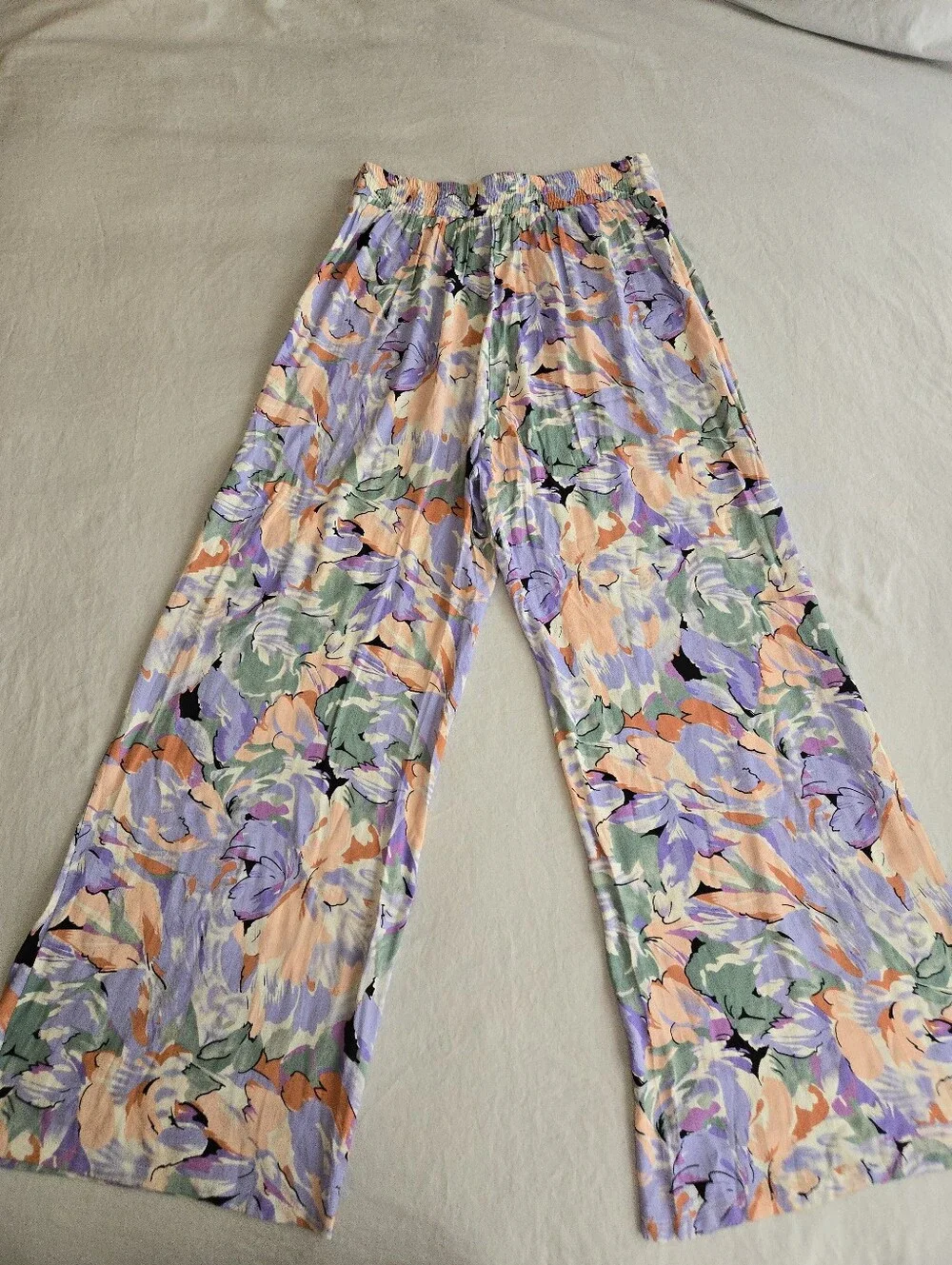 Lulus Palm Beach Babe Lilac Floral Print Wide-Leg Pants HAL3 - Picture 8 of 10